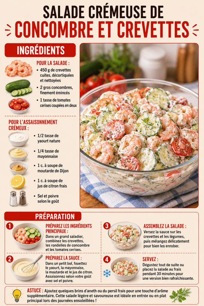 Salade crémeuse de concombre et crevettes